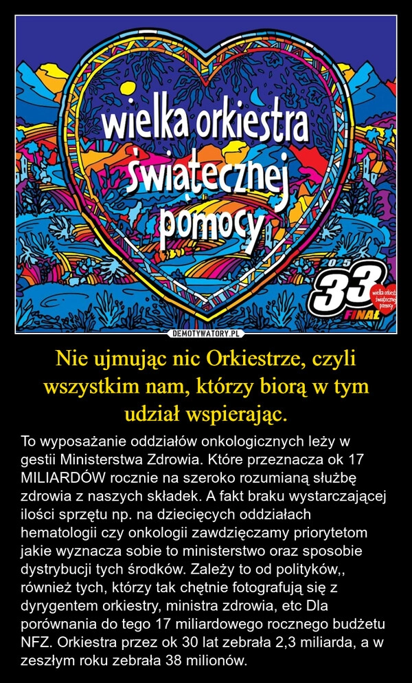 
    Nie ujmując nic Orkiestrze, czyli wszystkim nam, którzy biorą w tym udział wspierając.