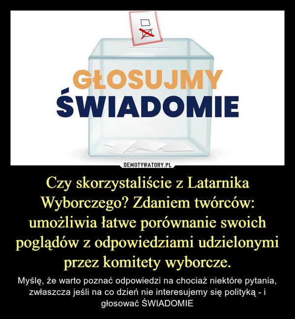 
    Czy skorzystaliście z Latarnika Wyborczego? Zdaniem twórców: umożliwia łatwe porównanie swoich poglądów z odpowiedziami udzielonymi przez komitety wyborcze.