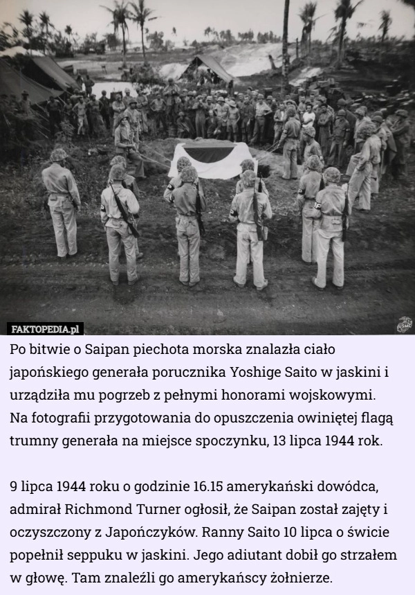 
    Po bitwie o Saipan piechota morska znalazła ciało japońskiego generała porucznika...