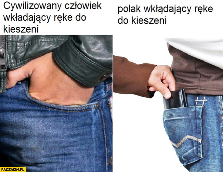 
    Cywilizowany człowiek wkładający rękę do kieszeni vs Polak wkładający rękę do kieszeni kradnie