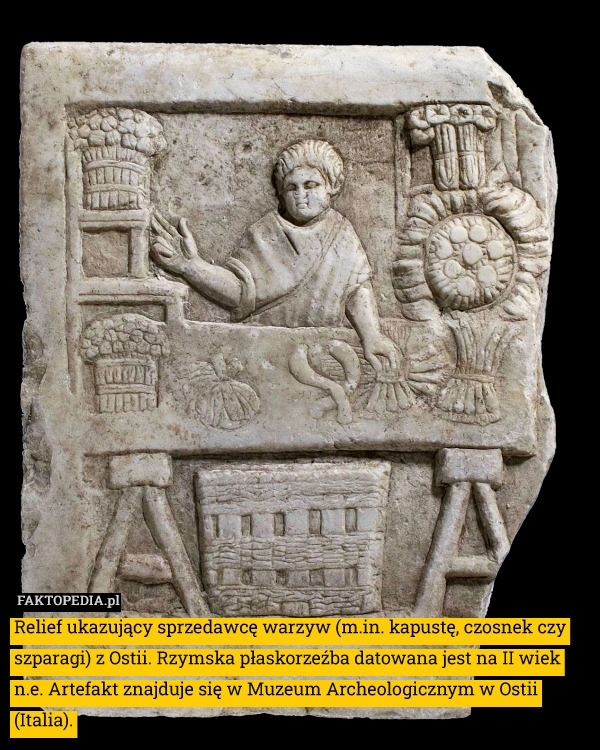 
    Relief ukazujący sprzedawcę warzyw (m.in. kapustę, czosnek czy szparagi)