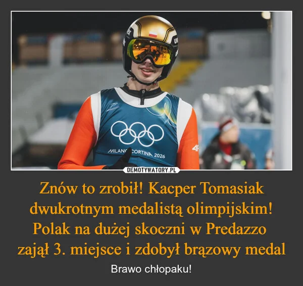 
    Znów to zrobił! Kacper Tomasiak dwukrotnym medalistą olimpijskim! Polak na dużej skoczni w Predazzo zajął 3. miejsce i zdobył brązowy medal