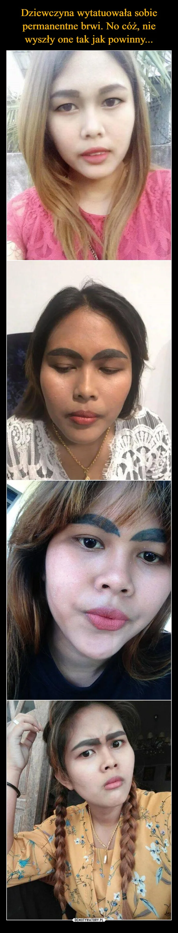 
    Dziewczyna wytatuowała sobie permanentne brwi. No cóż, nie wyszły one tak jak powinny...