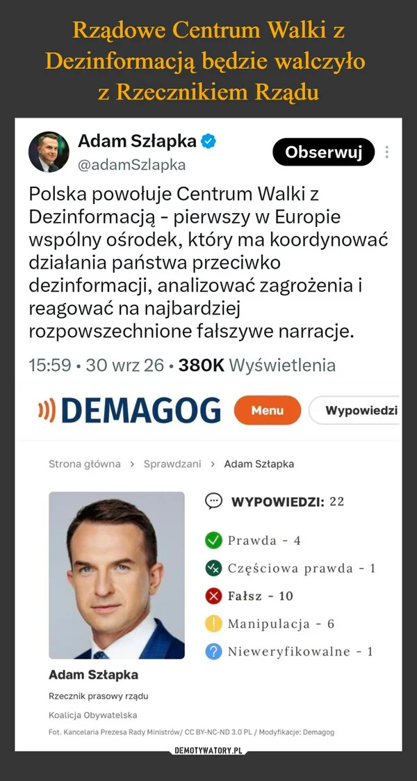 Rządowe Centrum Walki z Dezinformacją będzie walczyło z Rzecznikiem Rządu