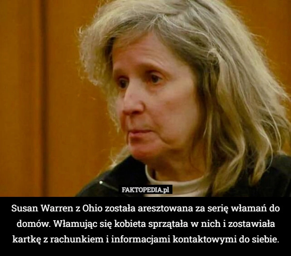 
    Susan Warren z Ohio została aresztowana za serię włamań do domów. Włamując