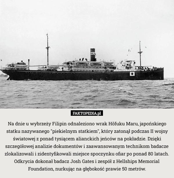 Na dnie u wybrzeży Filipin odnaleziono wrak Hōfuku Maru, japońskiego statku