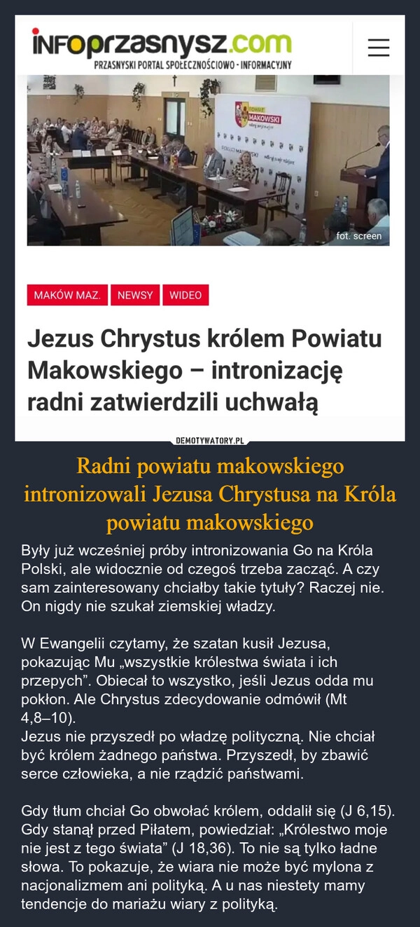 
    Radni powiatu makowskiego intronizowali Jezusa Chrystusa na Króla powiatu makowskiego