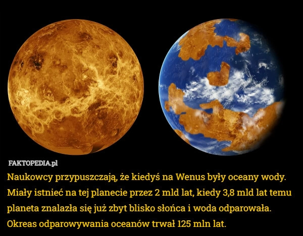 
    Naukowcy przypuszczają, że kiedyś na Wenus były oceany wody. Miały istnieć