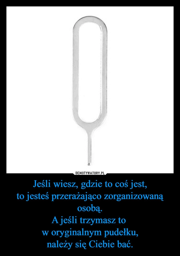 
    Jeśli wiesz, gdzie to coś jest,
to jesteś przerażająco zorganizowaną osobą.
A jeśli trzymasz to 
w oryginalnym pudełku,
należy się Ciebie bać.