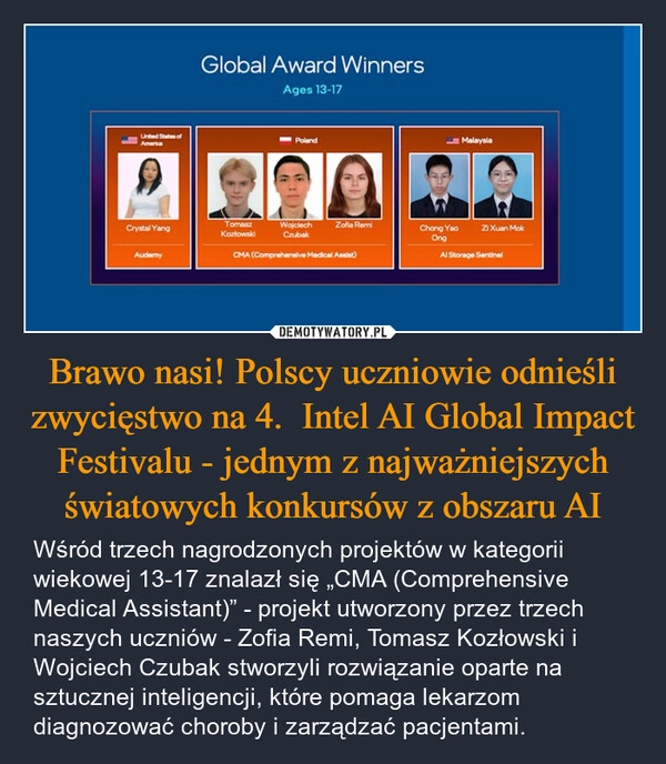 
    Brawo nasi! Polscy uczniowie odnieśli zwycięstwo na 4.  Intel AI Global Impact Festivalu - jednym z najważniejszych światowych konkursów z obszaru AI