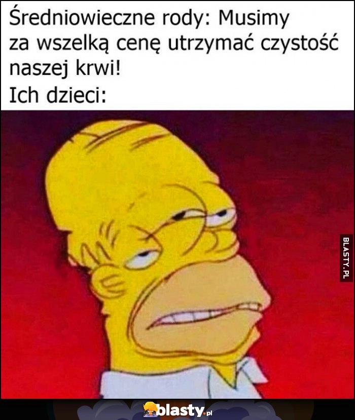 
    Średniowieczne rody: musimy za wszelką cenę utrzymać czystość naszej krwi, ich dzieci: upośledzone Homer Simpson