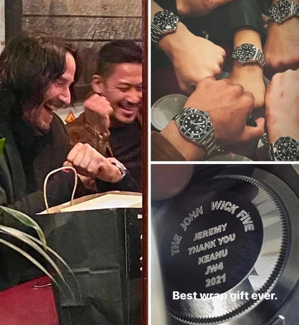 
    Keanu Reeves gave each member of his stunt team customized Rolexes to celebrate the completion of 'John Wick 4'