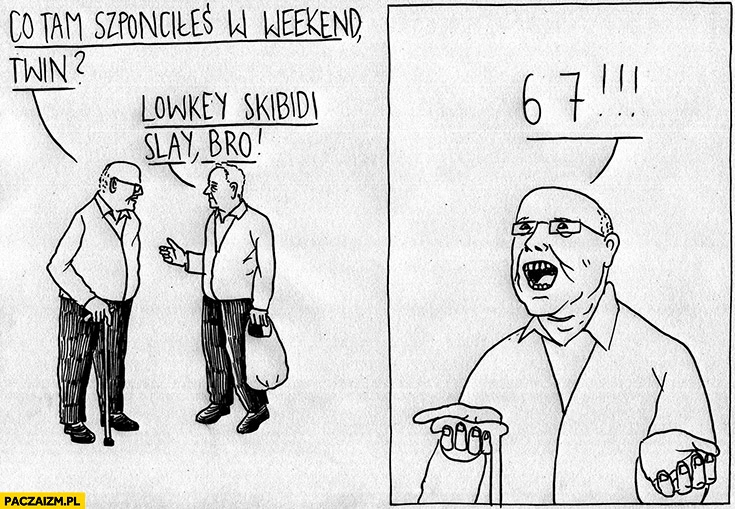 
    Dziadki rozmawiają: co tam szponciłeś w weekend twin lowkey skibidi slay bro