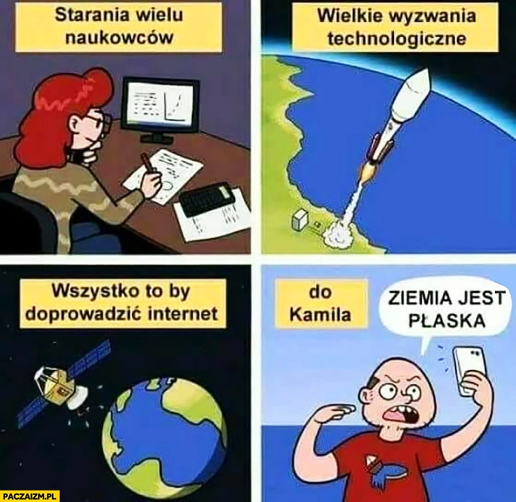 Starania wielu naukowców, wielkie wyzwania technologiczne, wszystko to by doprowadzić internet do Kamila ziemia jest płaska