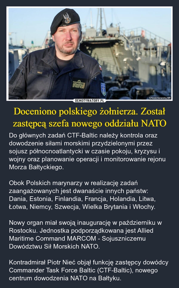 
    Doceniono polskiego żołnierza. Został zastępcą szefa nowego oddziału NATO