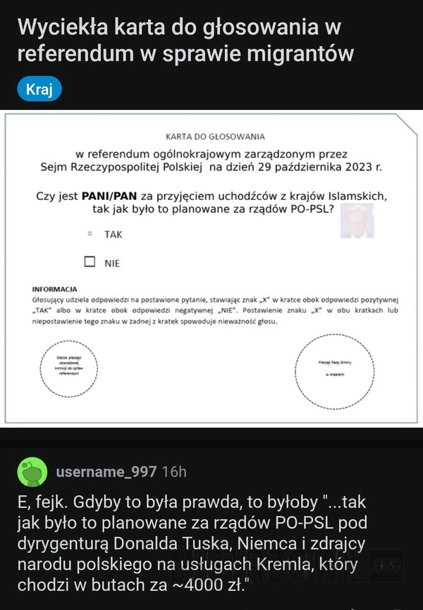 
    Karta do głosowania