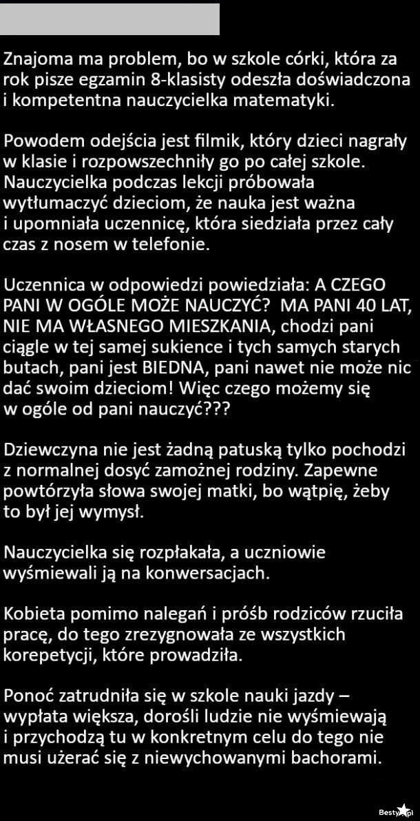 
    Odejście dobrej nauczycielki 