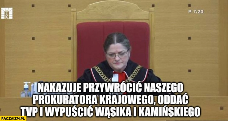 
    Pawłowicz trybunał konstytucyjny nakazuje przywrócić naszego prokuratora krajowego oddać TVP i wypościć Wąsika i Kamińskiego