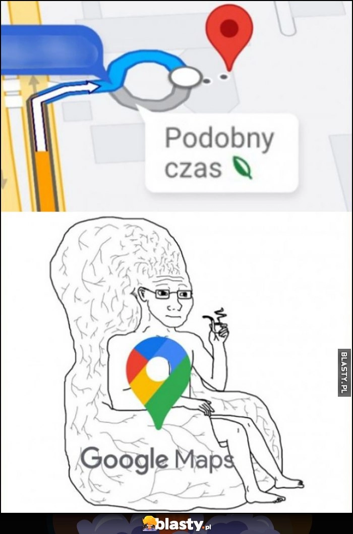 
    Google Maps pokazuje dwie drogi na rondzie podobny czas