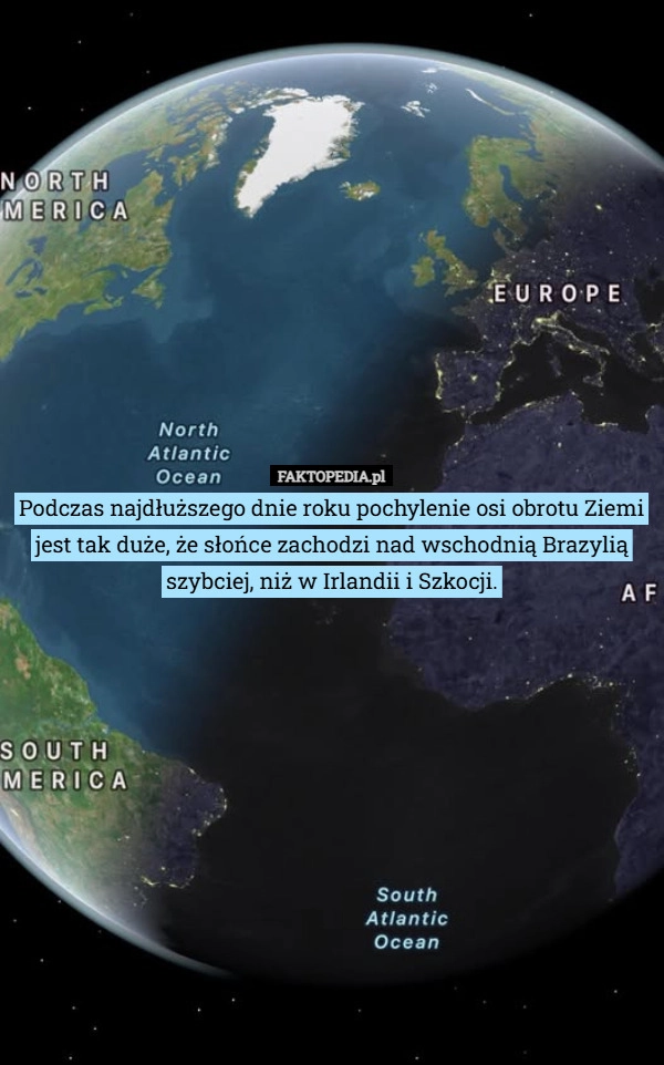 
    Podczas najdłuższego dnie roku pochylenie osi obrotu Ziemi jest tak duże,