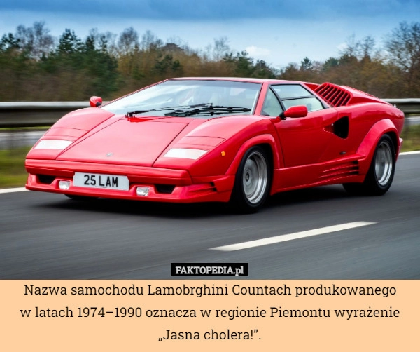 
    Nazwa samochodu Lamobrghini Countach produkowanego
w latach 1974–1990 oznacza