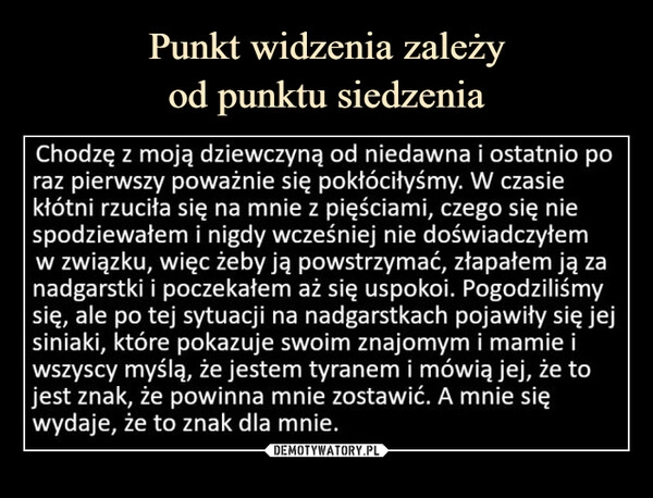 
    Punkt widzenia zależy
od punktu siedzenia