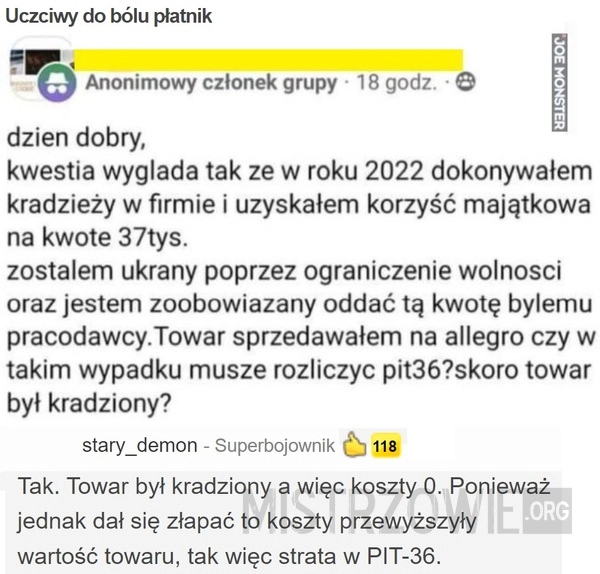 
    Uczciwy do bólu płatnik