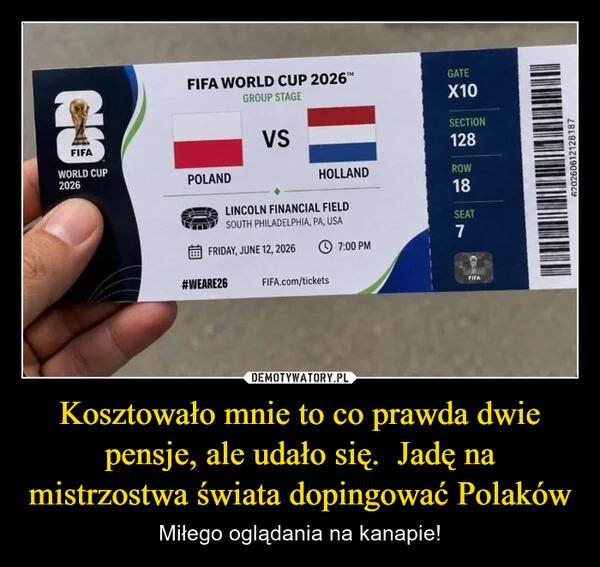 
    Kosztowało mnie to co prawda dwie pensje, ale udało się. Jadę na mistrzostwa świata dopingować Polaków