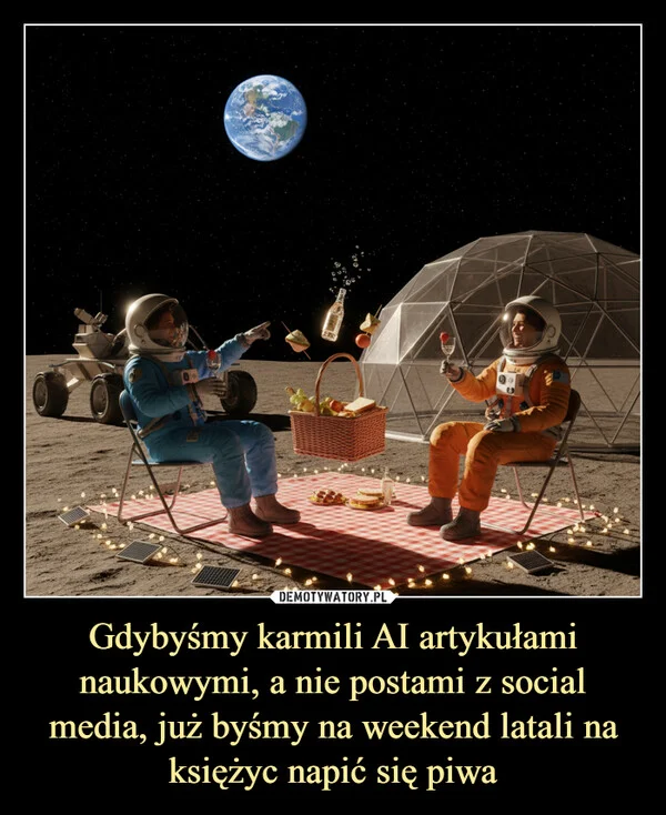 
    Gdybyśmy karmili AI artykułami naukowymi, a nie postami z social media, już byśmy na weekend latali na księżyc napić się piwa