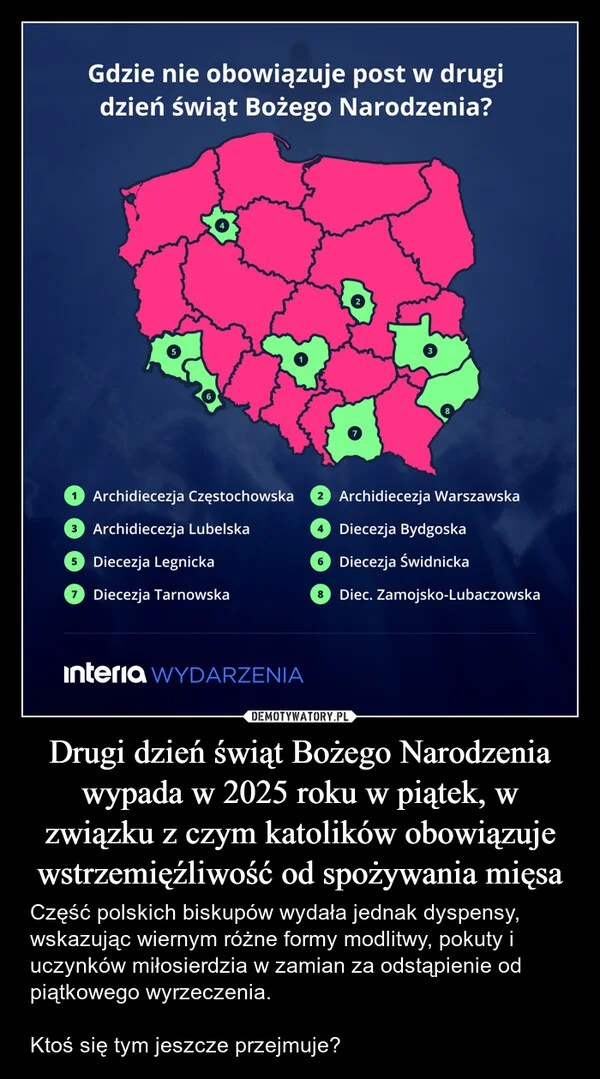 Drugi dzień świąt Bożego Narodzenia wypada w 2025 roku w piątek, w związku z czym katolików obowiązuje wstrzemięźliwość od spożywania mięsa