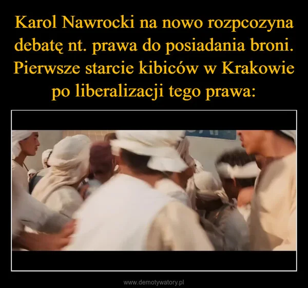 Karol Nawrocki na nowo rozpcozyna debatę nt. prawa do posiadania broni. Pierwsze starcie kibiców w Krakowie po liberalizacji tego prawa: