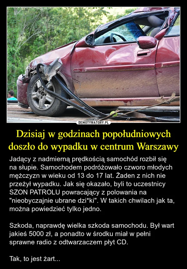 
    Dzisiaj w godzinach popołudniowych doszło do wypadku w centrum Warszawy