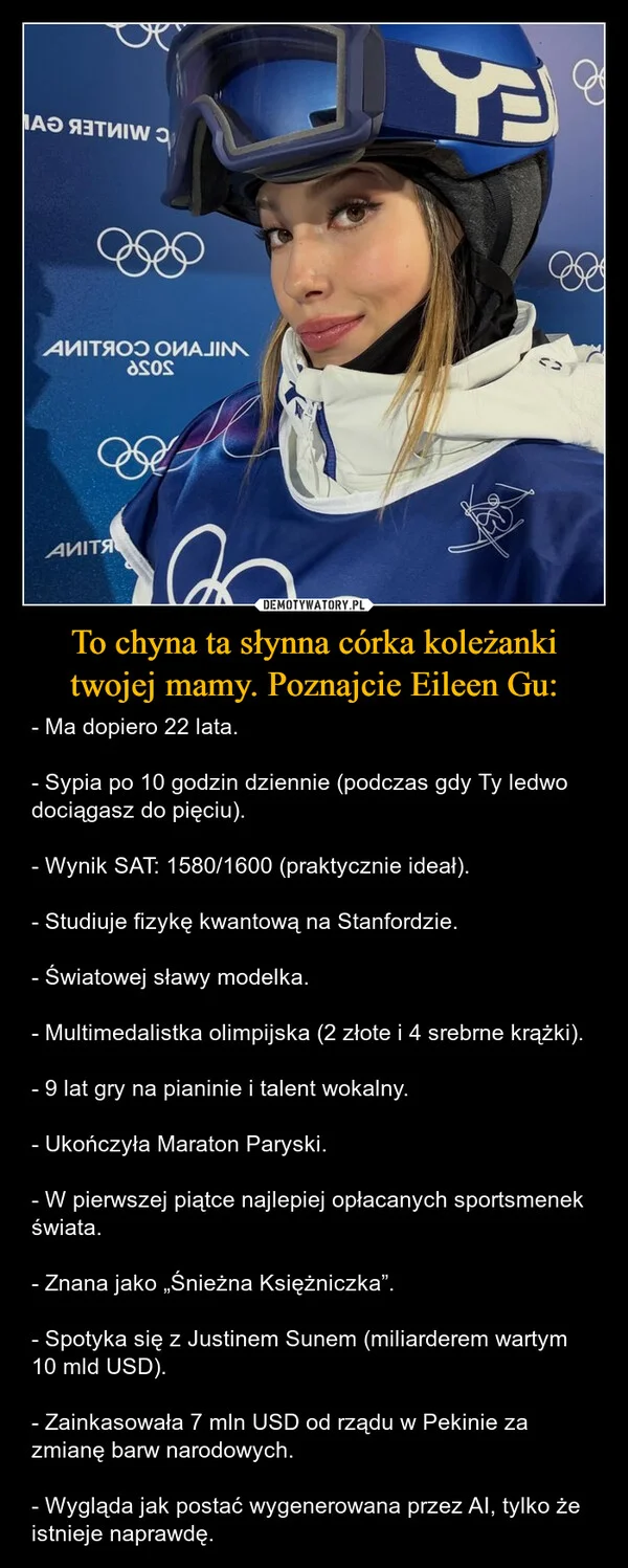 
    To chyna ta słynna córka koleżanki twojej mamy. Poznajcie Eileen Gu: