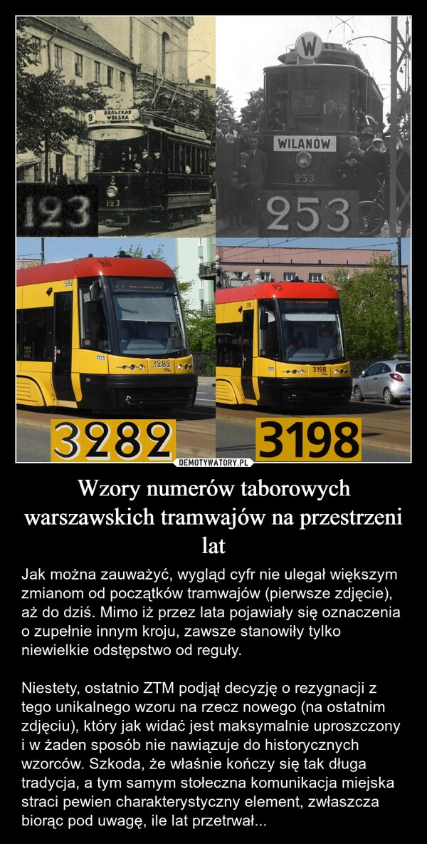 
    Wzory numerów taborowych warszawskich tramwajów na przestrzeni lat