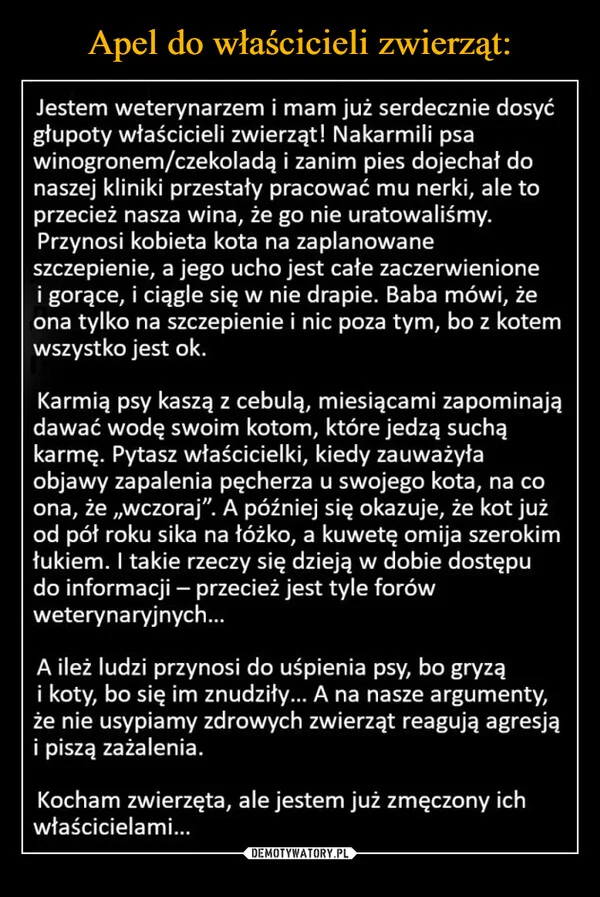 
    Apel do właścicieli zwierząt: