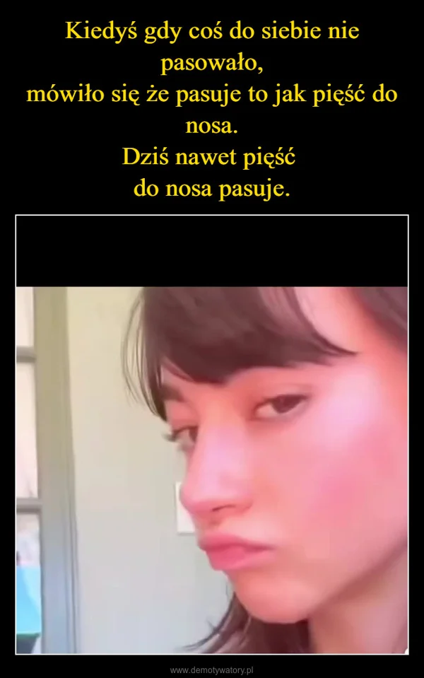 
    Kiedyś gdy coś do siebie nie pasowało, mówiło się że pasuje to jak pięść do nosa. Dziś nawet pięść do nosa pasuje.