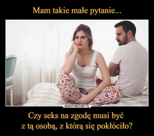 
    Mam takie małe pytanie... Czy seks na zgodę musi być z tą osobą, z którą się pokłóciło?