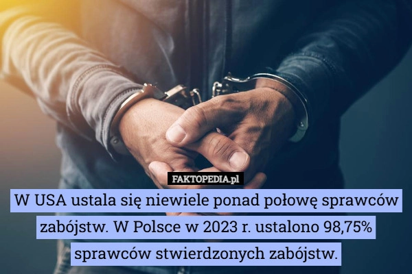 
    W USA ustala się niewiele ponad połowę sprawców zabójstw. W Polsce w 2023...