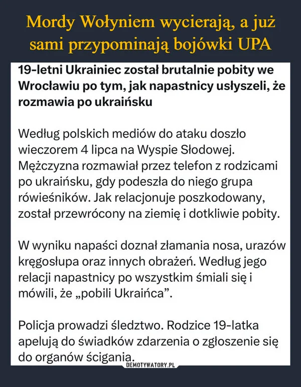 
    Mordy Wołyniem wycierają, a już sami przypominają bojówki UPA