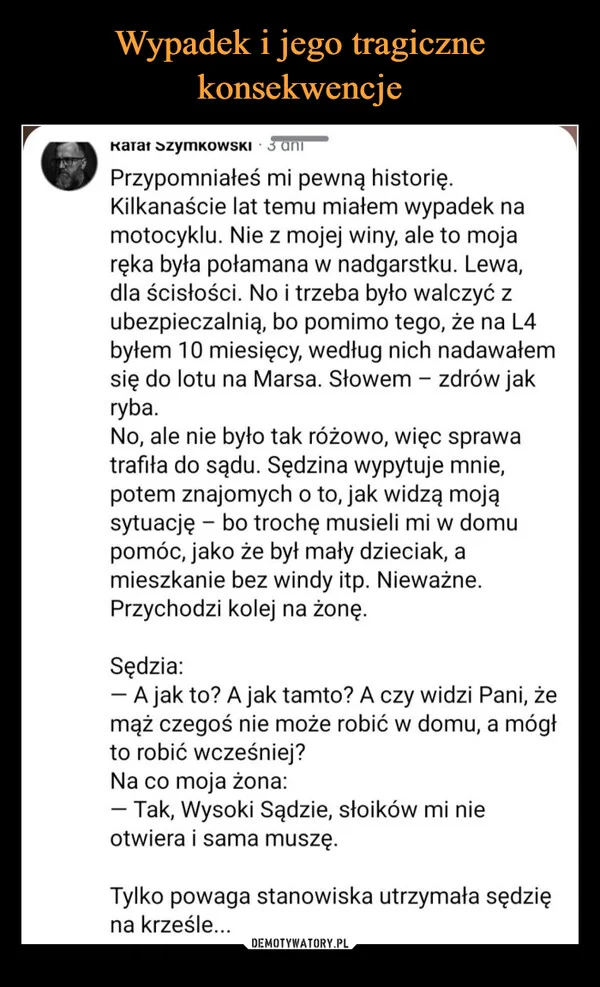 
    Wypadek i jego tragiczne konsekwencje