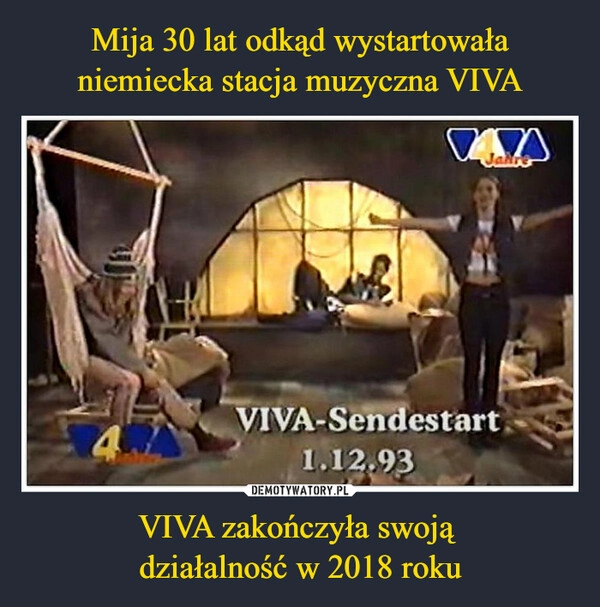 
    Mija 30 lat odkąd wystartowała niemiecka stacja muzyczna VIVA VIVA zakończyła swoją 
działalność w 2018 roku