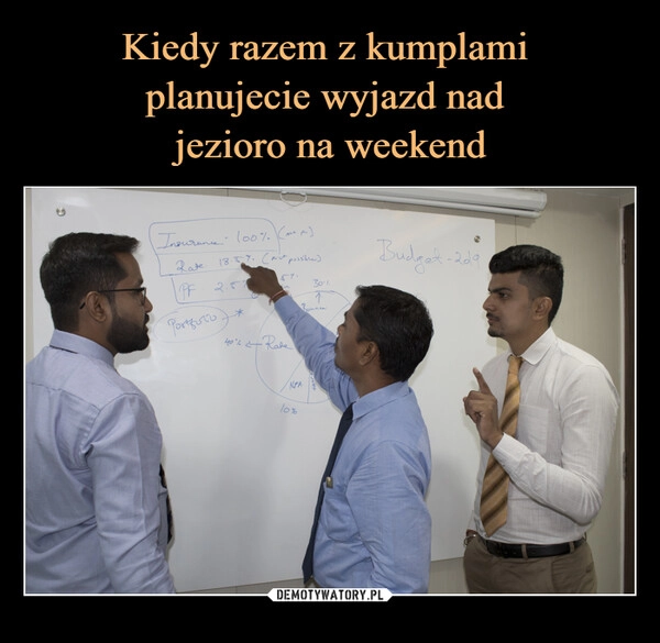 
    Kiedy razem z kumplami 
planujecie wyjazd nad 
jezioro na weekend