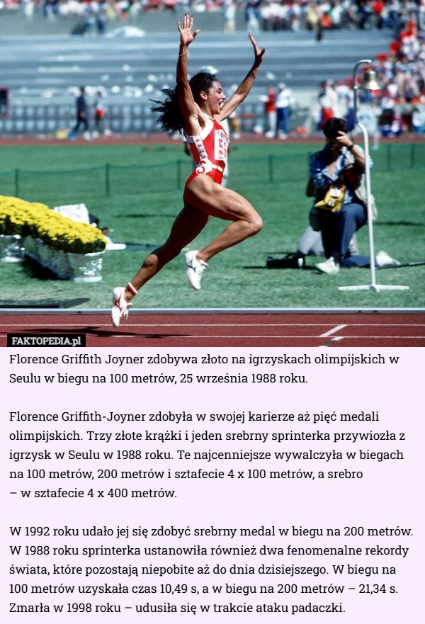 
    Florence Griffith Joyner zdobywa złoto na igrzyskach olimpijskich w Seulu...