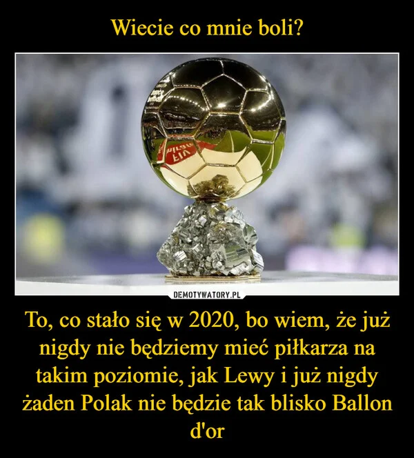 
    Wiecie co mnie boli? To, co stało się w 2020, bo wiem, że już nigdy nie będziemy mieć piłkarza na takim poziomie, jak Lewy i już nigdy żaden Polak nie będzie tak blisko Ballon d'or