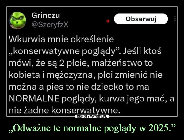 
    „Odważne te normalne poglądy w 2025.”