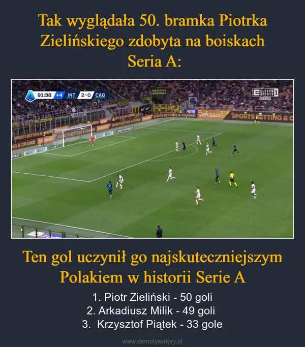 
    Tak wyglądała 50. bramka Piotrka Zielińskiego zdobyta na boiskach Seria A: Ten gol uczynił go najskuteczniejszym Polakiem w historii Serie A