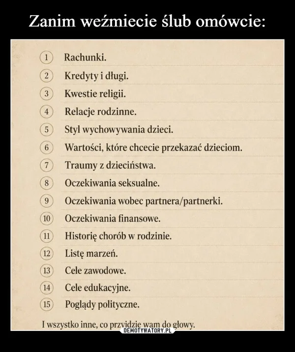 
    Zanim weźmiecie ślub omówcie: