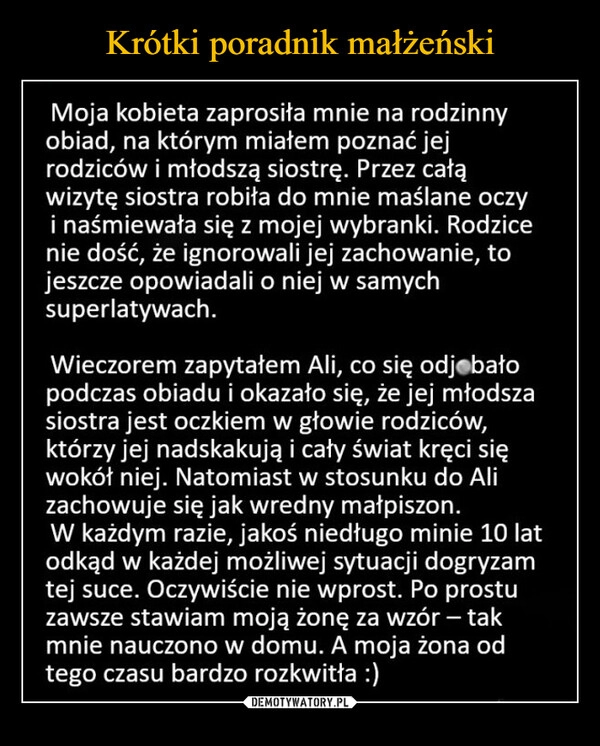 
    Krótki poradnik małżeński