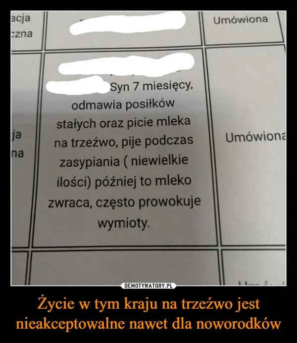 
    Życie w tym kraju na trzeźwo jest nieakceptowalne nawet dla noworodków