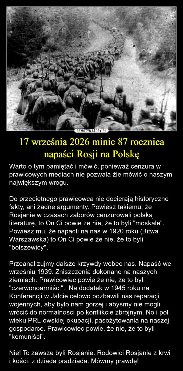 
    17 września 2026 minie 87 rocznica napaści Rosji na Polskę